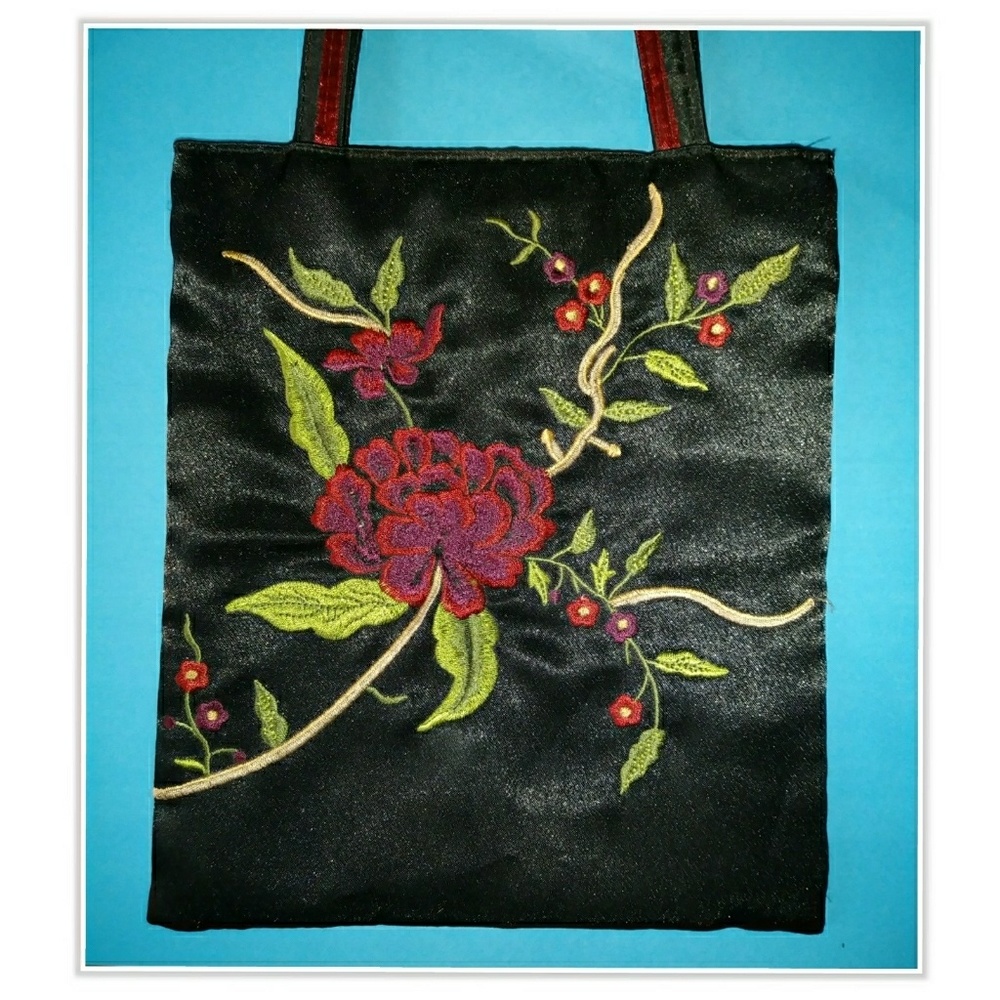 Small Black Satin Tote Bag